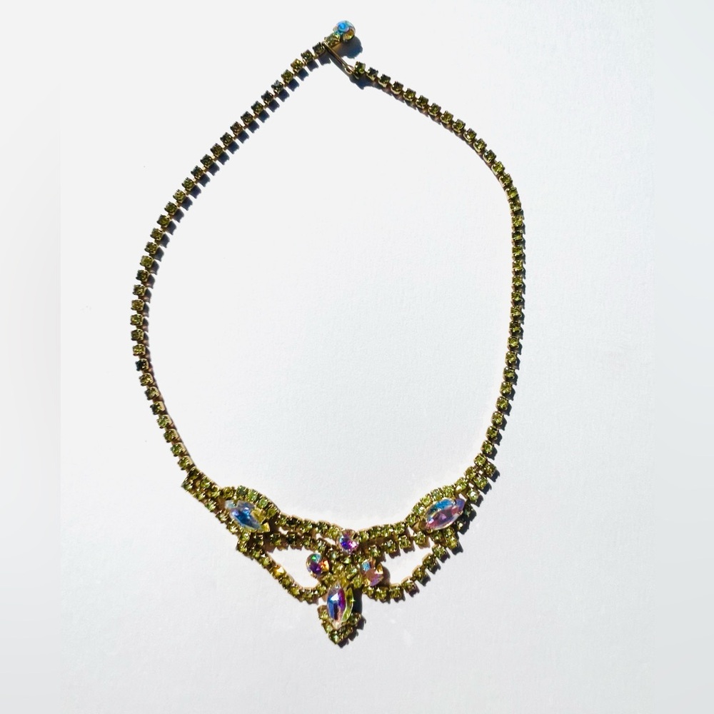 Vintage Rhinestones Necklace With Aurora AB Color Change Stones - Picture 5 of 7